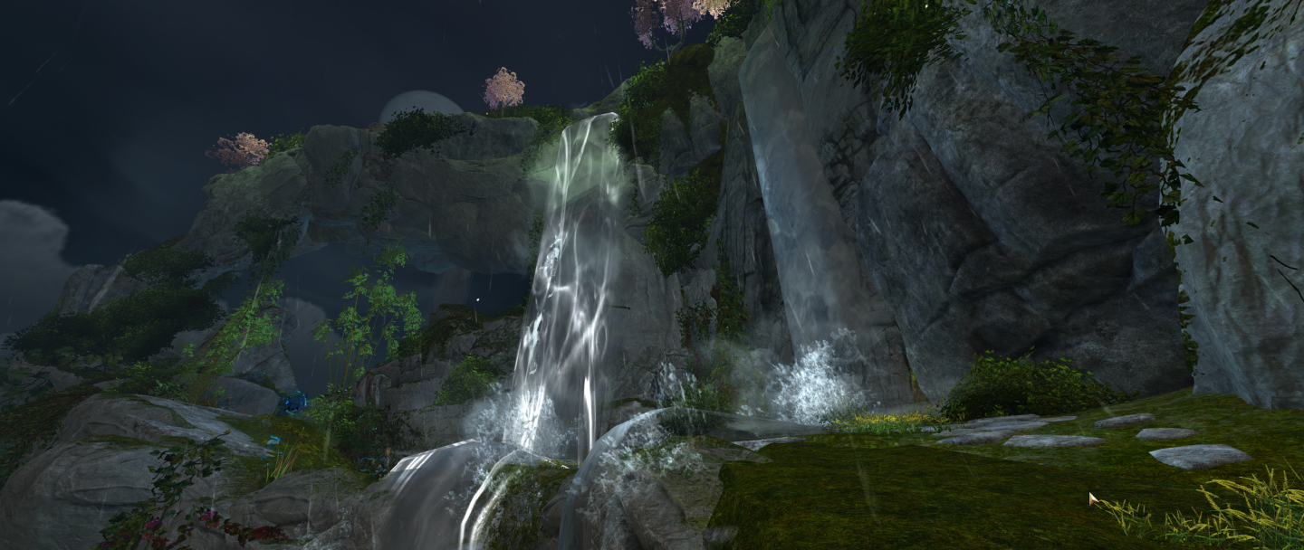 The left waterfall is in an active state while the right one is passable